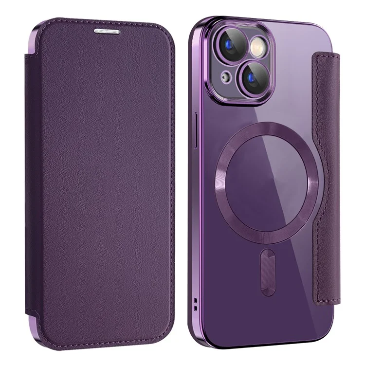 Husa MagFlip » iPhone 15, Magnet, RFID protect, Leather, Chrome Edge, Purple