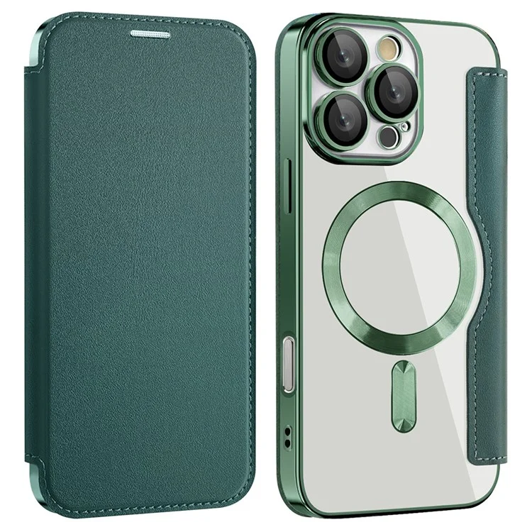 Husa MagFlip » iPhone 16 Pro, Magnet, RFID protect, Leather, Chrome Edge, Green