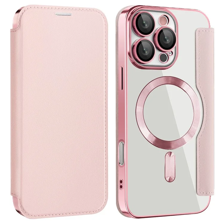 Husa MagFlip » iPhone 16 Pro, Magnet, RFID protect, Leather, Chrome Edge, Pink