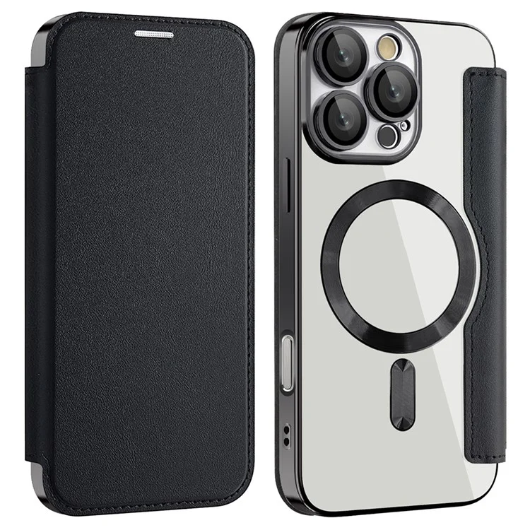 Husa MagFlip » iPhone 16 Pro Max, Magnet, RFID protect, Leather, Chrome Edge, Black