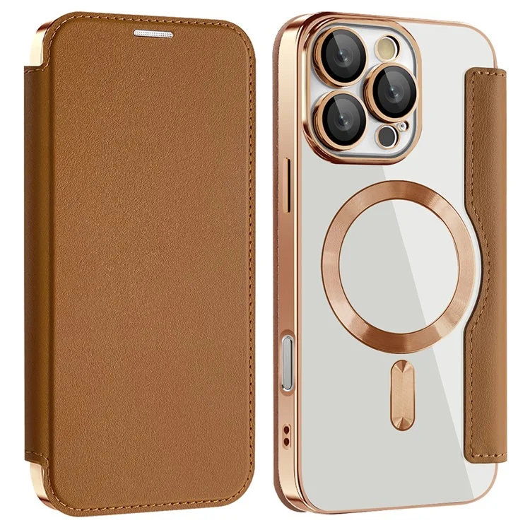 Husa MagFlip » iPhone 16 Pro Max, Magnet, RFID protect, Leather, Chrome Edge, Gold