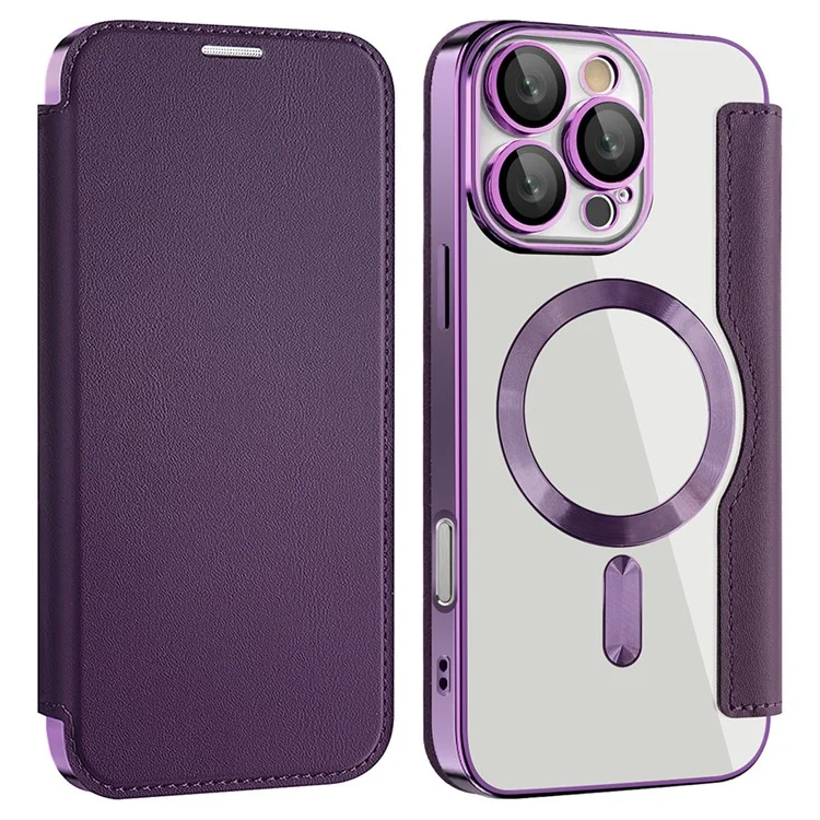 Husa MagFlip » iPhone 16 Pro Max, Magnet, RFID protect, Leather, Chrome Edge, Purple