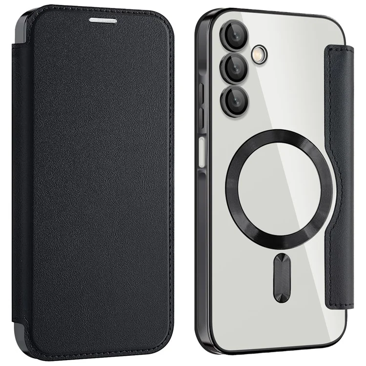 Husa MagFlip » Samsung A15 (A156) (A155), Magnet, RFID protect, Leather, Chrome Edge, Black
