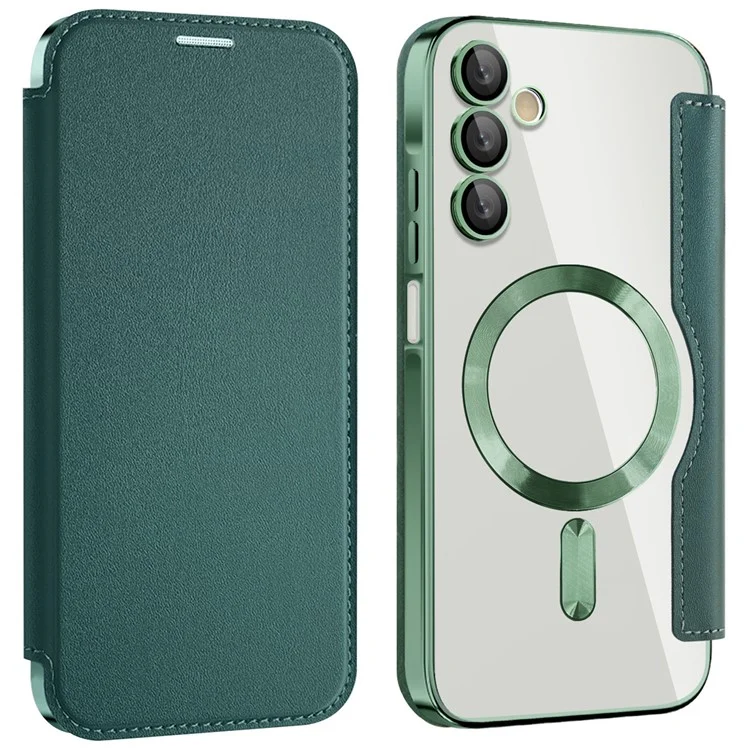 Husa MagFlip » Samsung A15 (A156) (A155), Magnet, RFID protect, Leather, Chrome Edge, Green