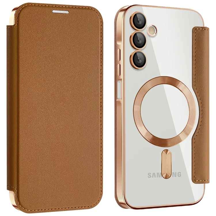 Husa MagFlip » Samsung A15 (A156) (A155), Magnet, RFID protect, Leather, Chrome Edge, Gold