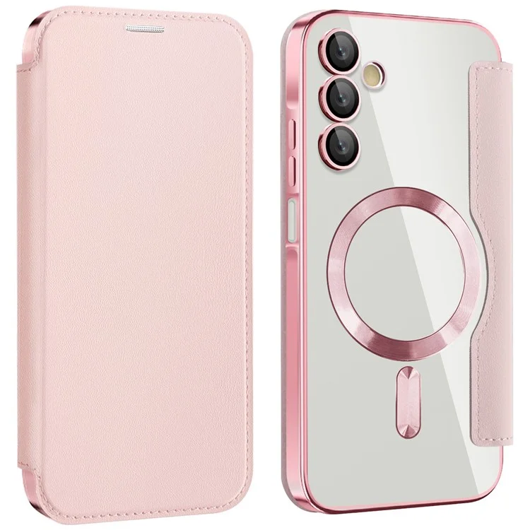 Husa MagFlip » Samsung A15 (A156) (A155), Magnet, RFID protect, Leather, Chrome Edge, Pink