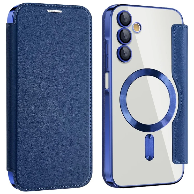Husa MagFlip » Samsung A15 (A156) (A155), Magnet, RFID protect, Leather, Chrome Edge, Navy BLUE