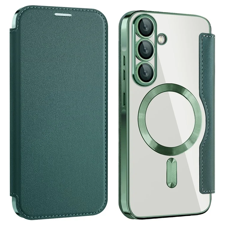 Husa MagFlip » Samsung A36 (A366), Magnet, RFID protect, Leather, Chrome Edge, Green