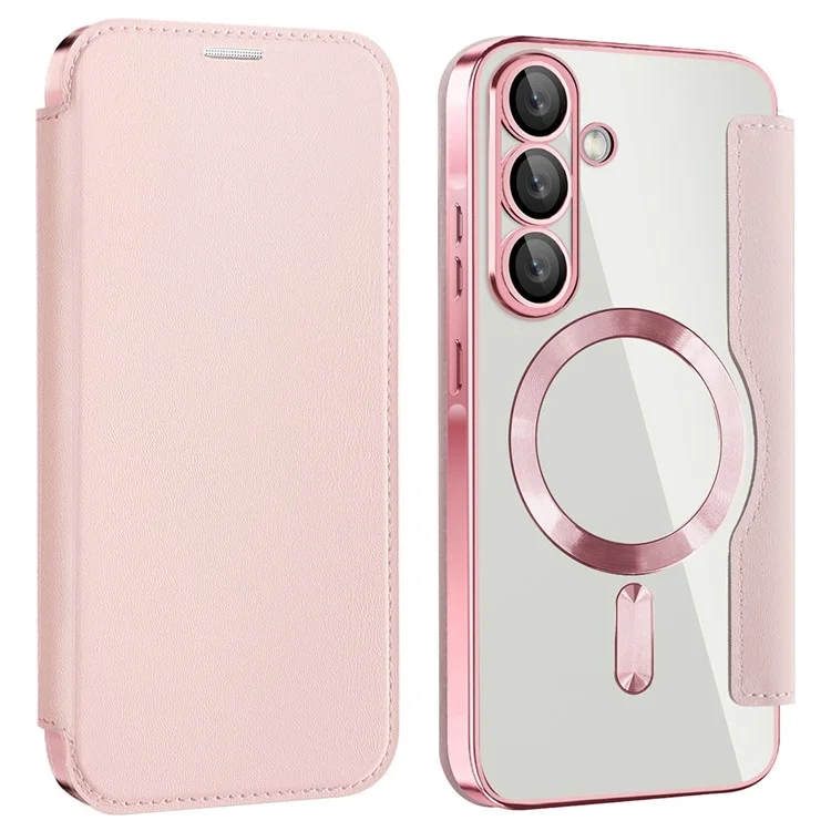 Husa MagFlip » Samsung A36 (A366), Magnet, RFID protect, Leather, Chrome Edge, Pink
