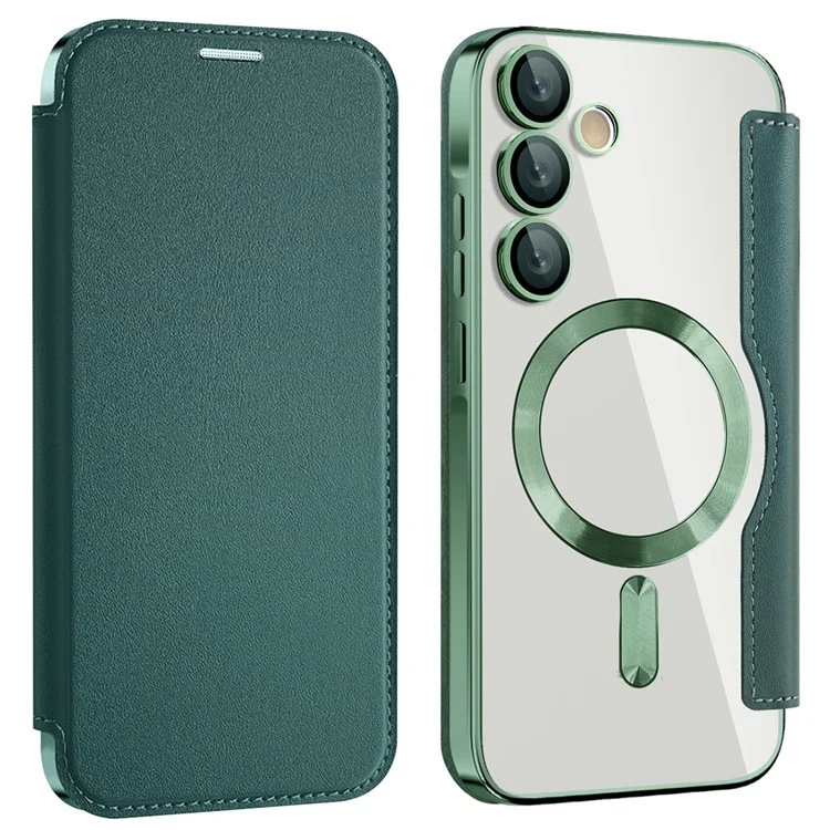 Husa MagFlip » Samsung A55 (A556), Magnet, RFID protect, Leather, Chrome Edge, Green