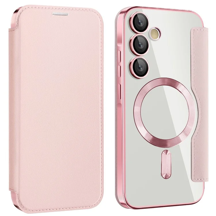 Husa MagFlip » Samsung A55 (A556), Magnet, RFID protect, Leather, Chrome Edge, Pink