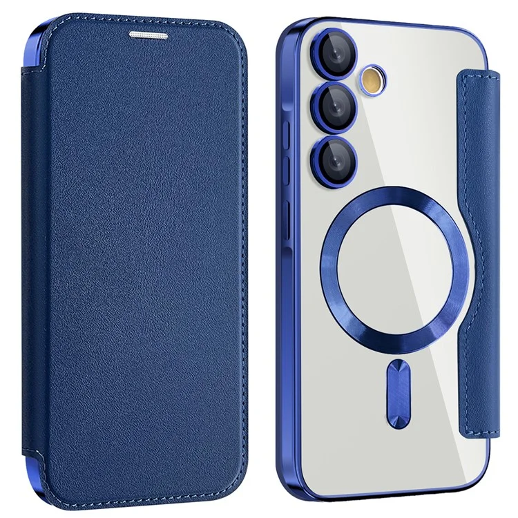 Husa MagFlip » Samsung A55 (A556), Magnet, RFID protect, Leather, Chrome Edge, Navy BLUE