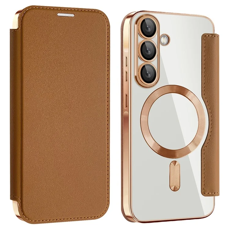 Husa MagFlip » Samsung A56 (A566), Magnet, RFID protect, Leather, Chrome Edge, Gold