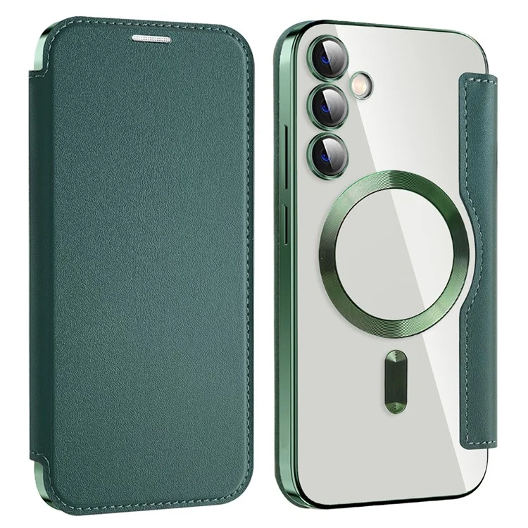 Husa MagFlip » Samsung S23 FE (S711), Magnet, RFID protect, Leather, Chrome Edge, Green