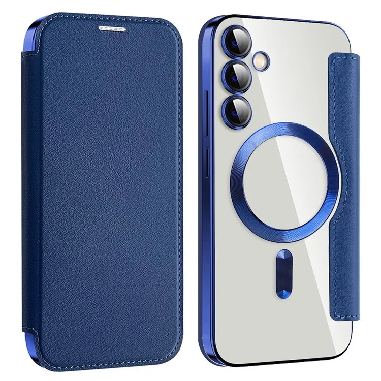 Husa MagFlip » Samsung S23 FE (S711), Magnet, RFID protect, Leather, Chrome Edge, Navy BLUE
