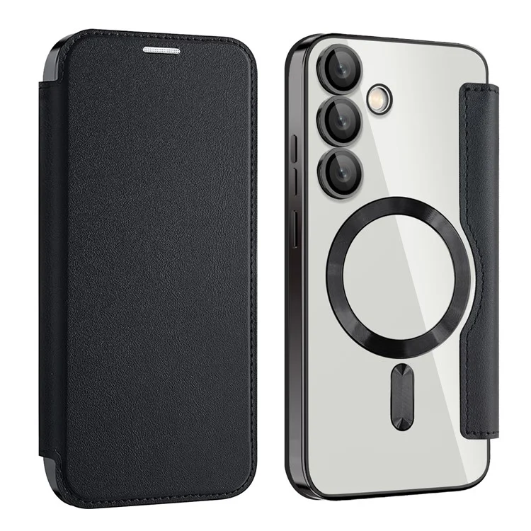 Husa MagFlip » Samsung S24 FE (S721), Magnet, RFID protect, Leather, Chrome Edge, Black