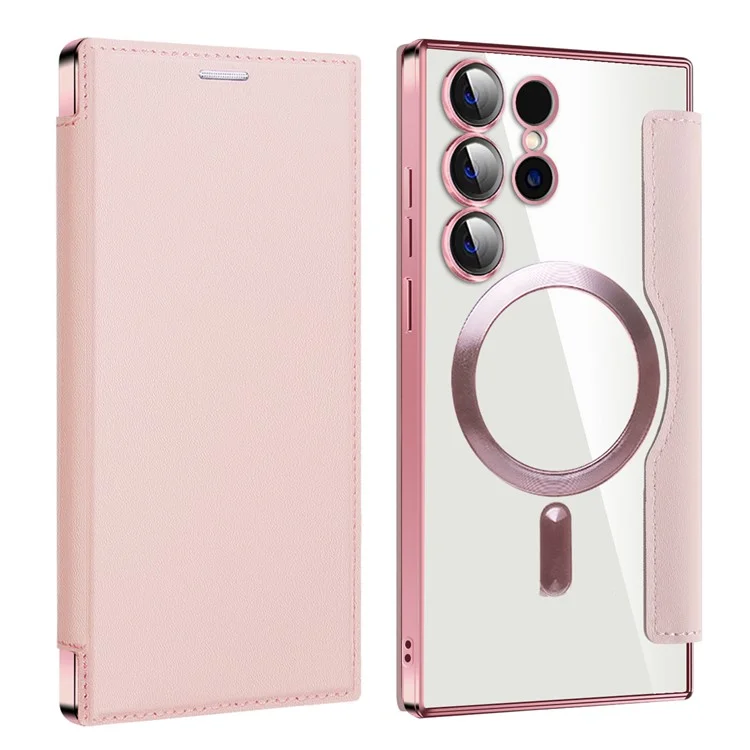 Husa MagFlip » Samsung S24 Ultra (S928), Magnet, RFID protect, Leather, Chrome Edge, Pink